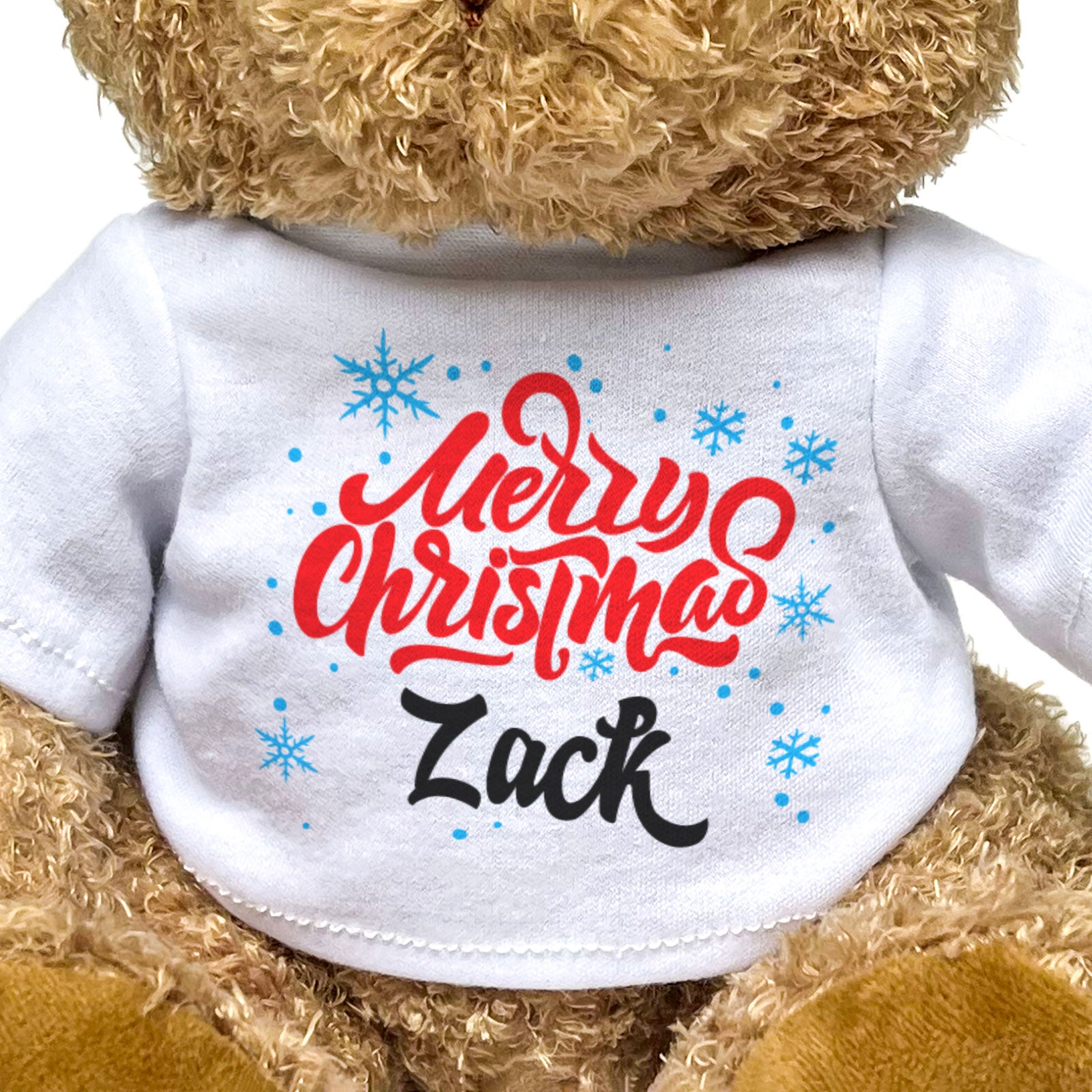 MERRY CHRISTMAS ZACK - Teddy Bear - Cute Cuddly Soft - Xmas Gift Present