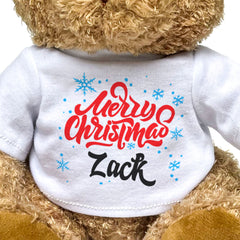 MERRY CHRISTMAS ZACK - Teddy Bear - Cute Cuddly Soft - Xmas Gift Present