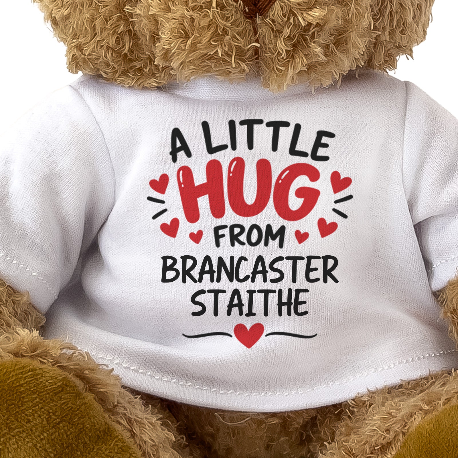 Close-up of the two-line A Little Hug From Brancaster Staithe T-shirt design