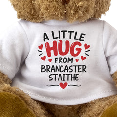 Close-up of the two-line A Little Hug From Brancaster Staithe T-shirt design