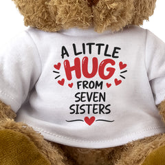 Close-up of the two-line A Little Hug From Seven Sisters T-shirt design