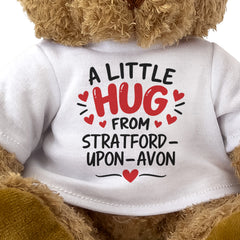 Close-up of the two-line A Little Hug From Stratford-upon-Avon T-shirt design