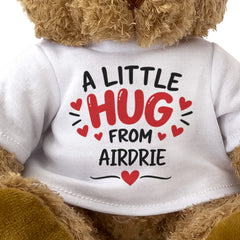 Close-up of the A Little Hug From Airdrie T-shirt design