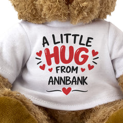 Close-up of the A Little Hug From Annbank T-shirt design