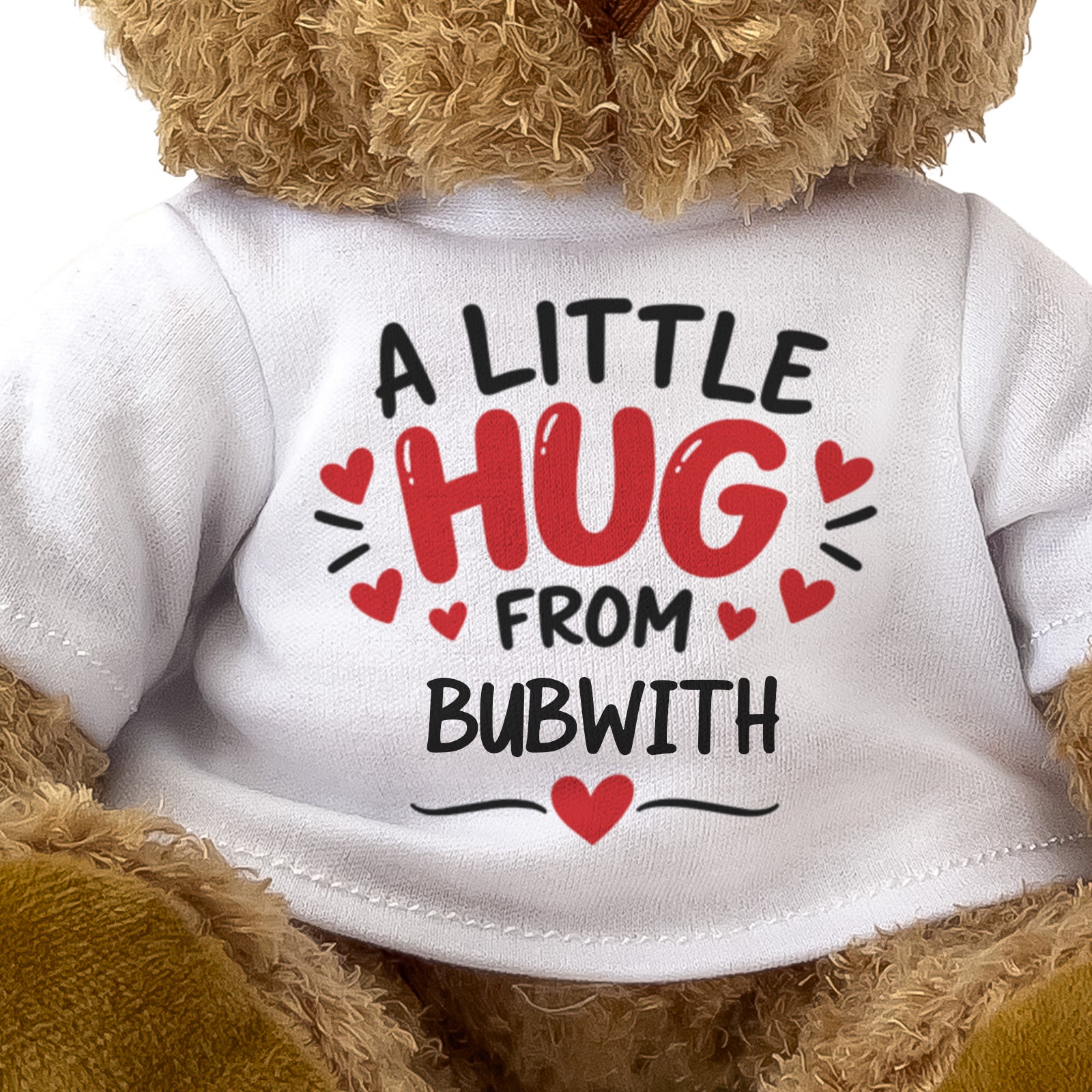 Close-up of the A Little Hug From Bubwith T-shirt design