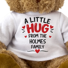 Close-up of the A Little Hug From The Holmes Family T-shirt design