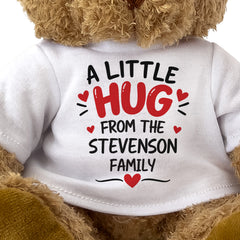 Close-up of the A Little Hug From The Stevenson Family T-shirt design