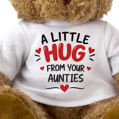 Close-up of the A Little Hug From Your Aunties T-shirt design