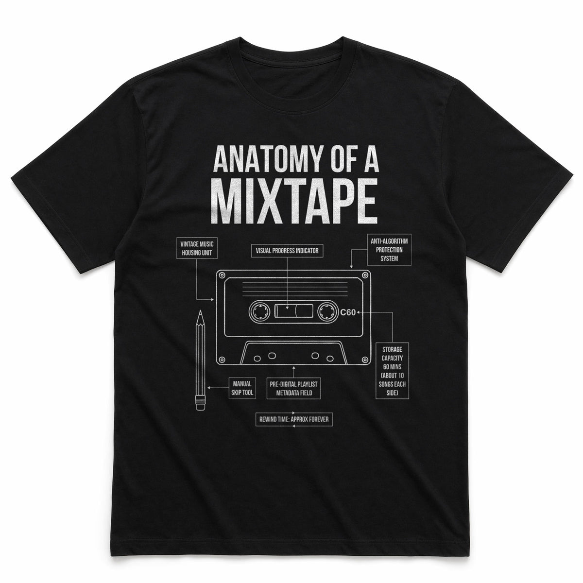 ANATOMY OF A MIXTAPE - Black T-Shirt - Funny Retro Tee