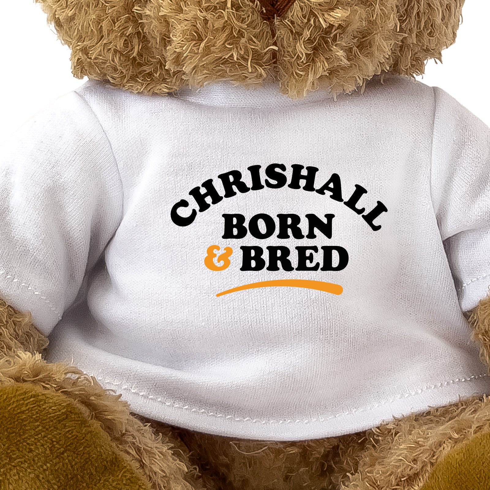 Close-up of the Chrishall Born and Bred T-shirt design
