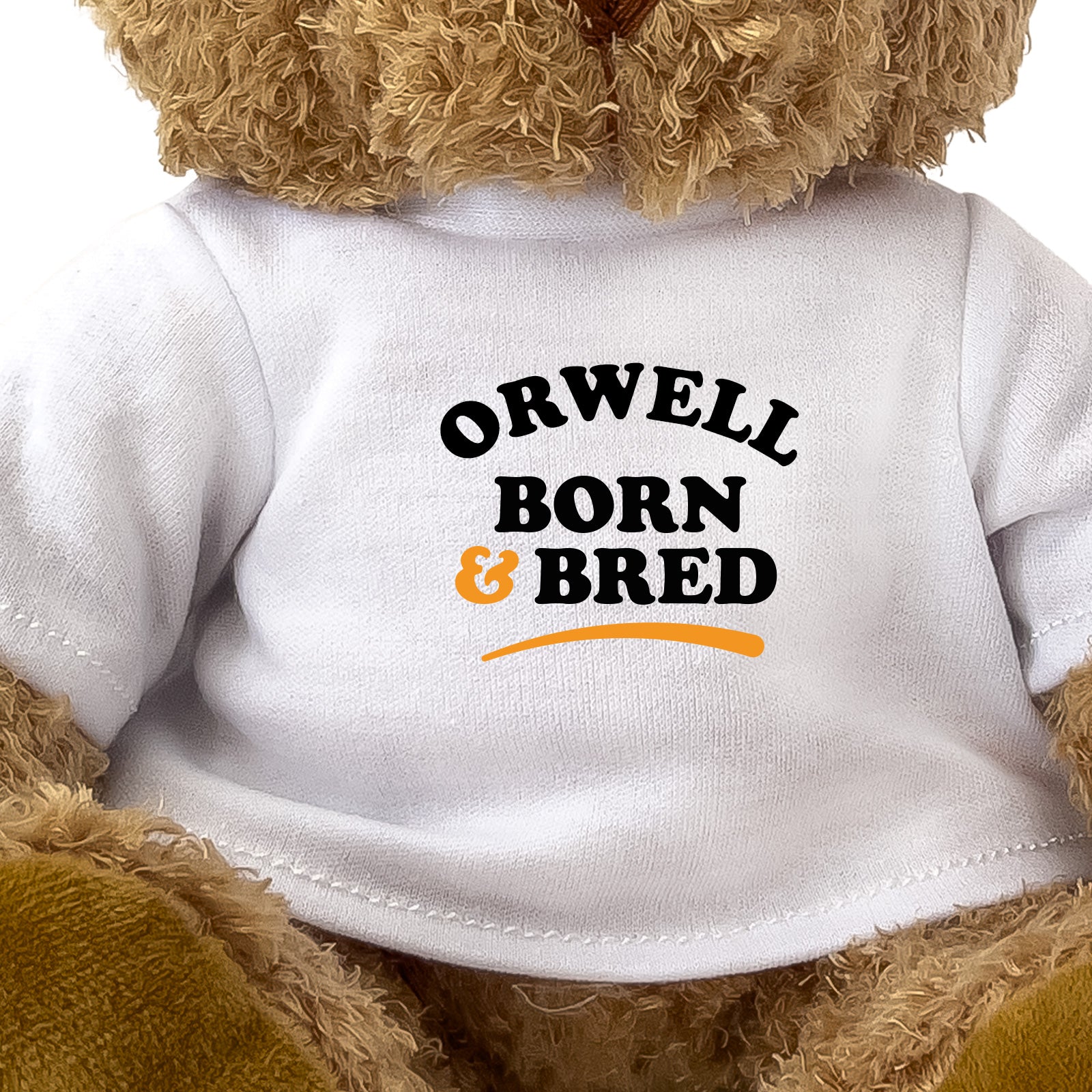 Close-up of the Orwell Born and Bred T-shirt design