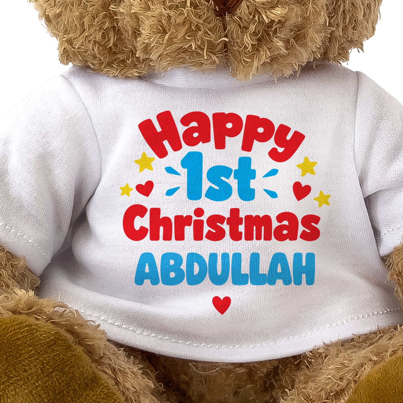 Closeup of the Happy 1st Christmas Abdullah T-shirt design
