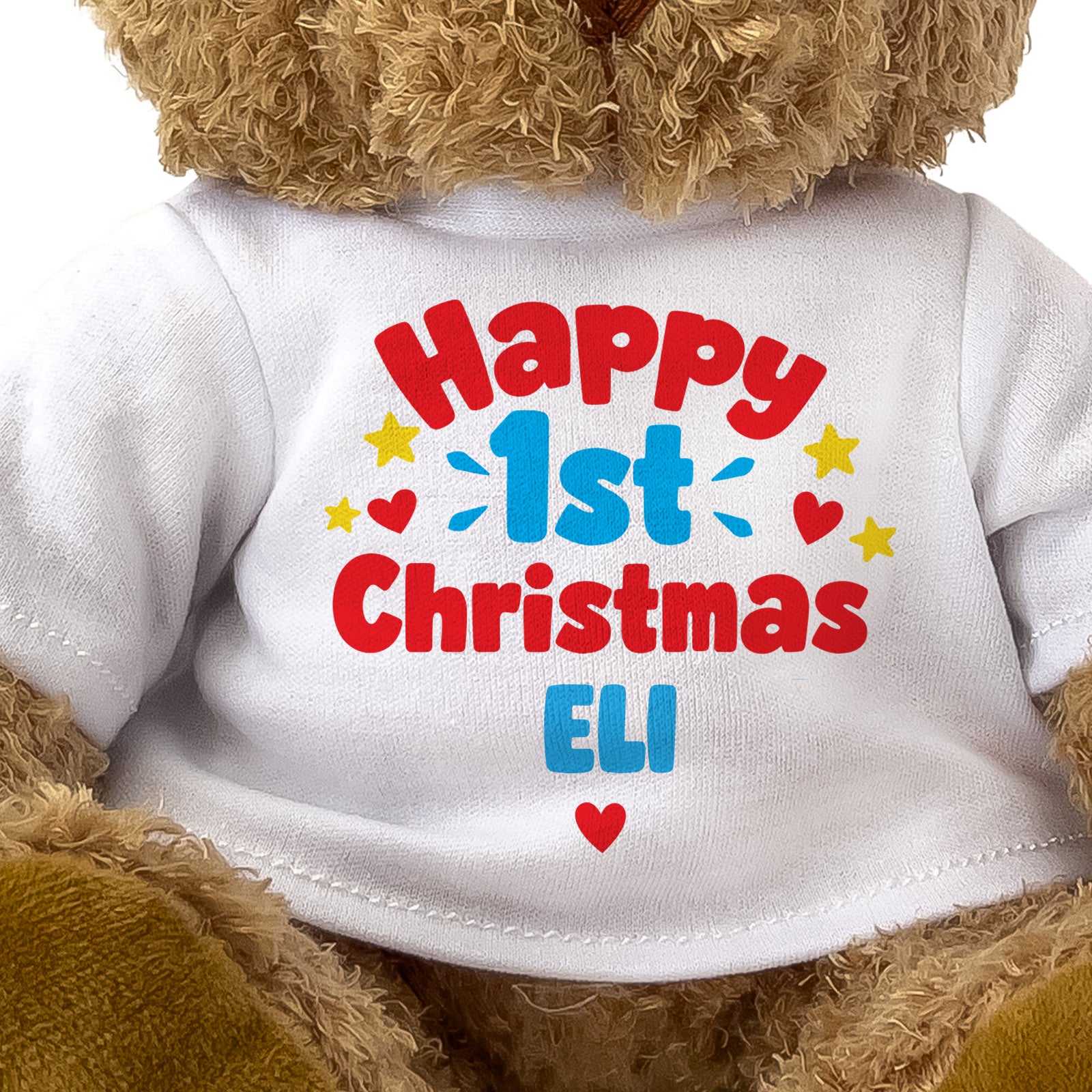 Closeup of the Happy 1st Christmas Eli T-shirt design
