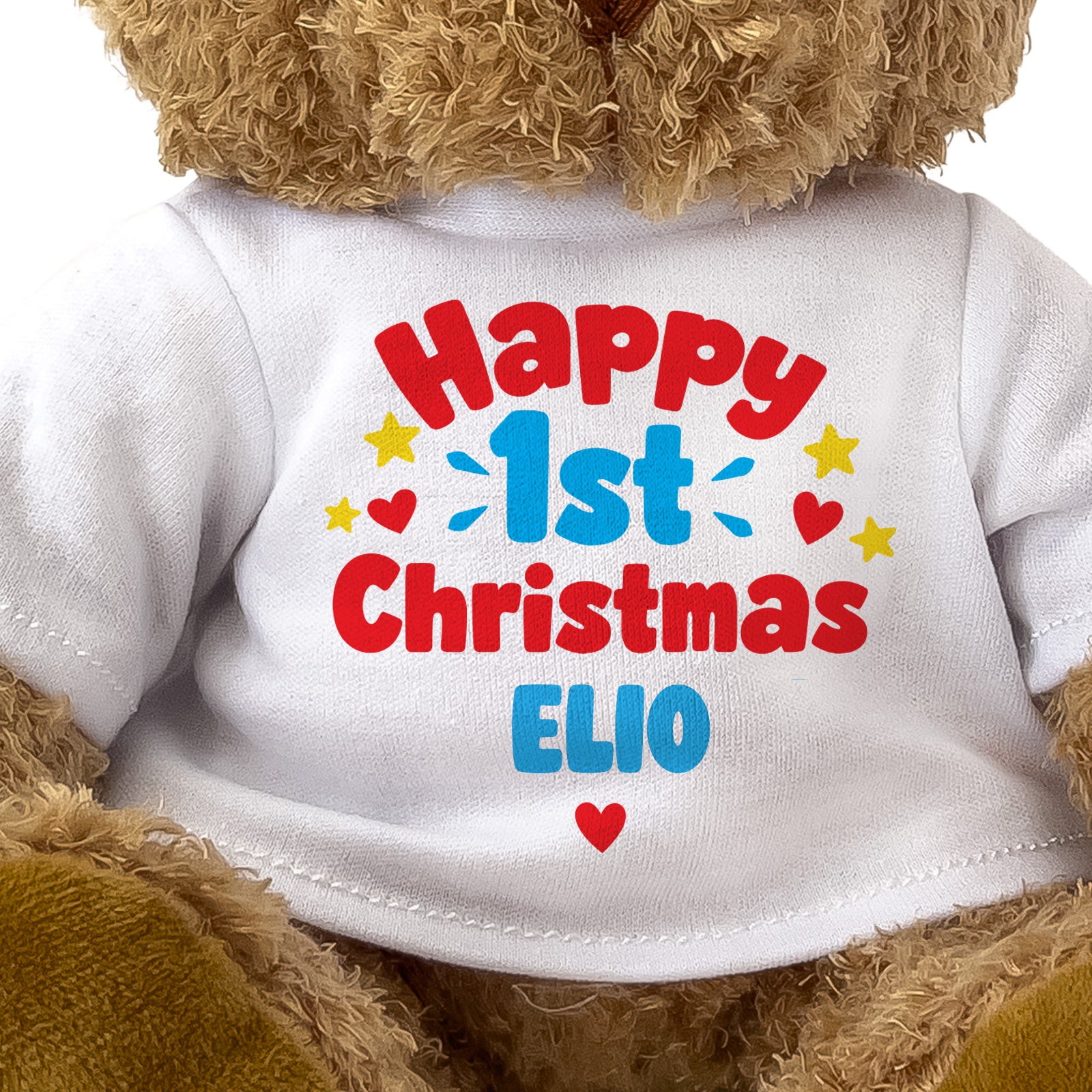 Closeup of the Happy 1st Christmas Elio T-shirt design