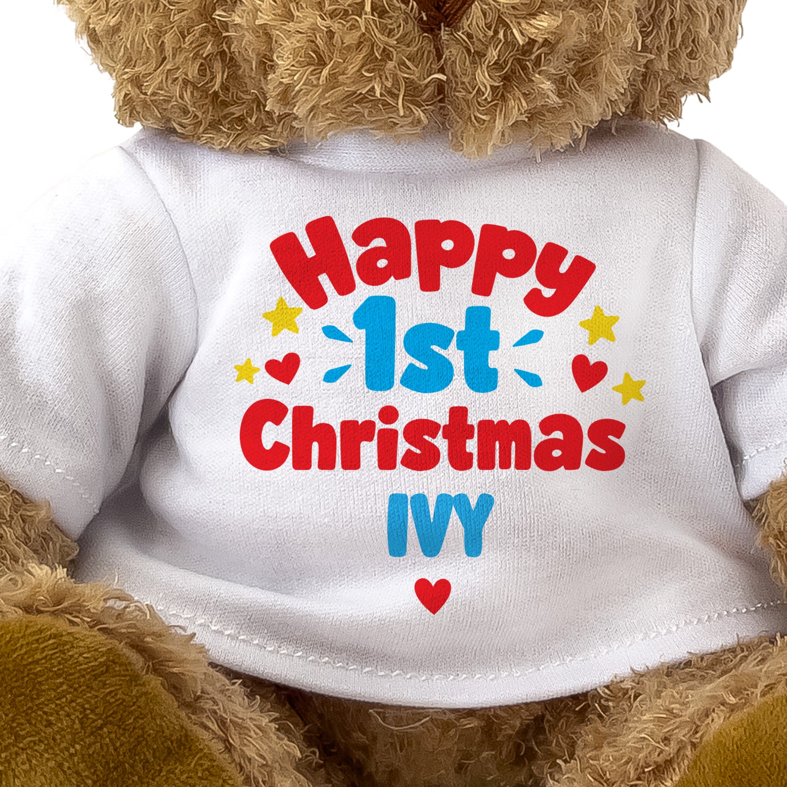 Closeup of the Happy 1st Christmas Ivy T-shirt design