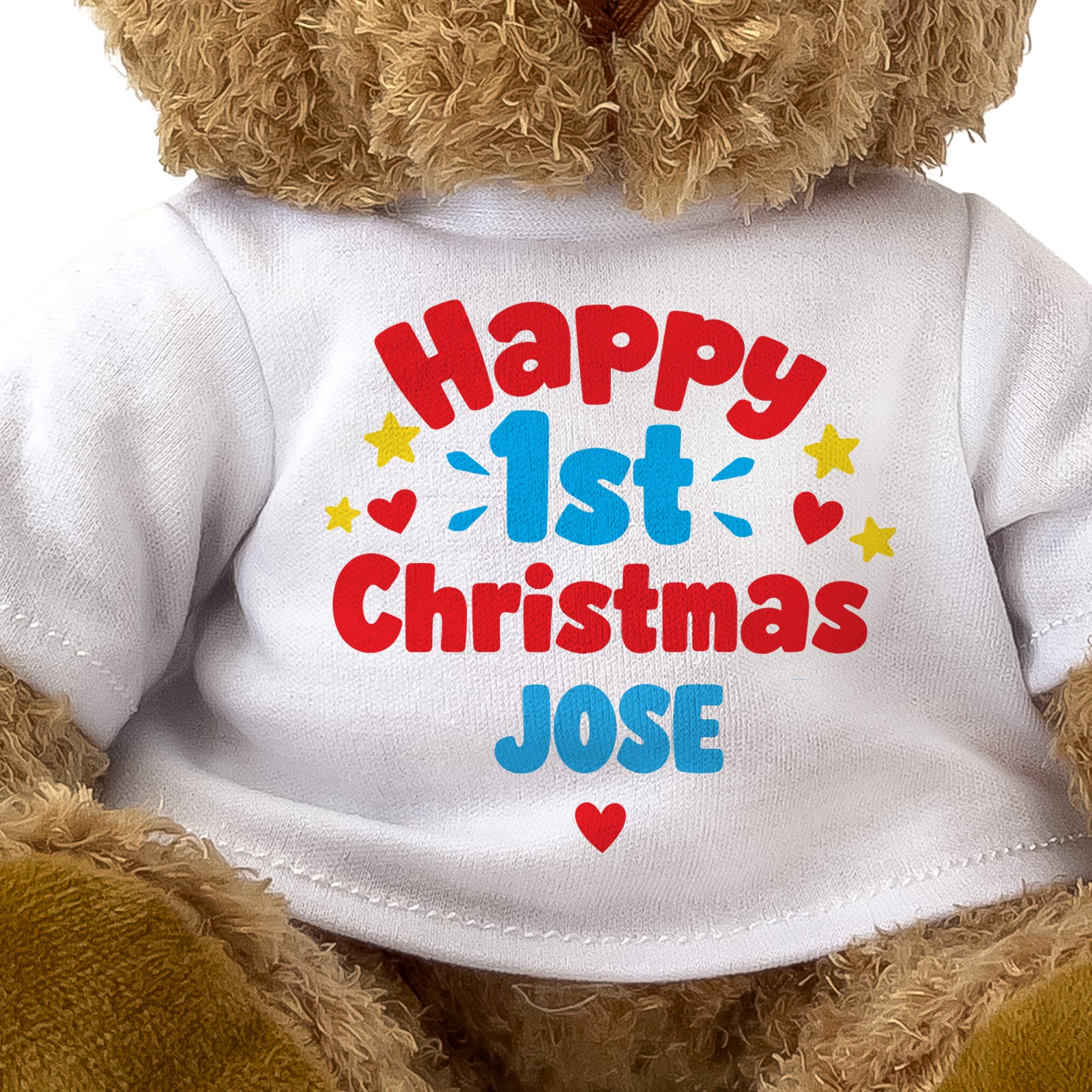 Closeup of the Happy 1st Christmas Jose T-shirt design
