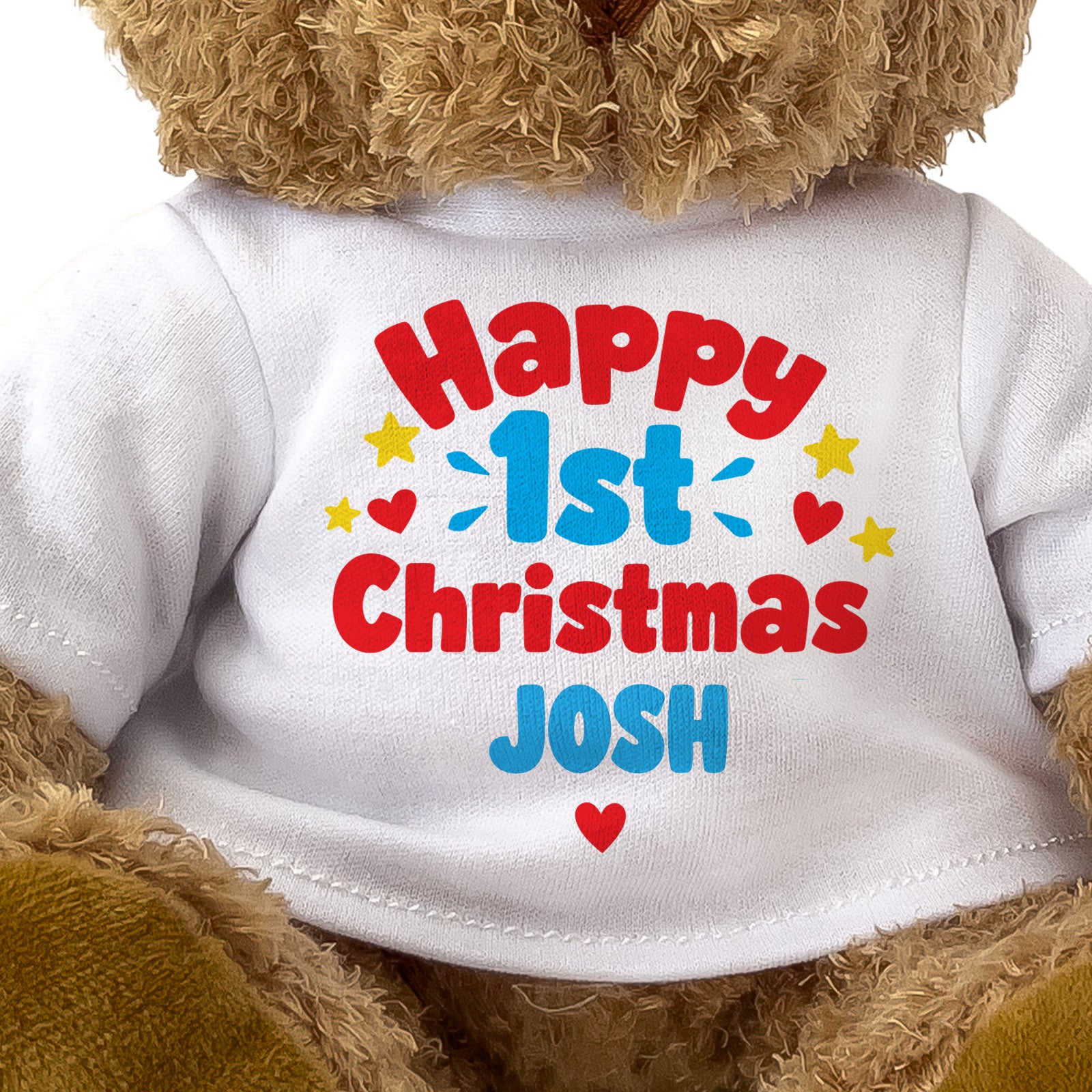 Closeup of the Happy 1st Christmas Josh T-shirt design