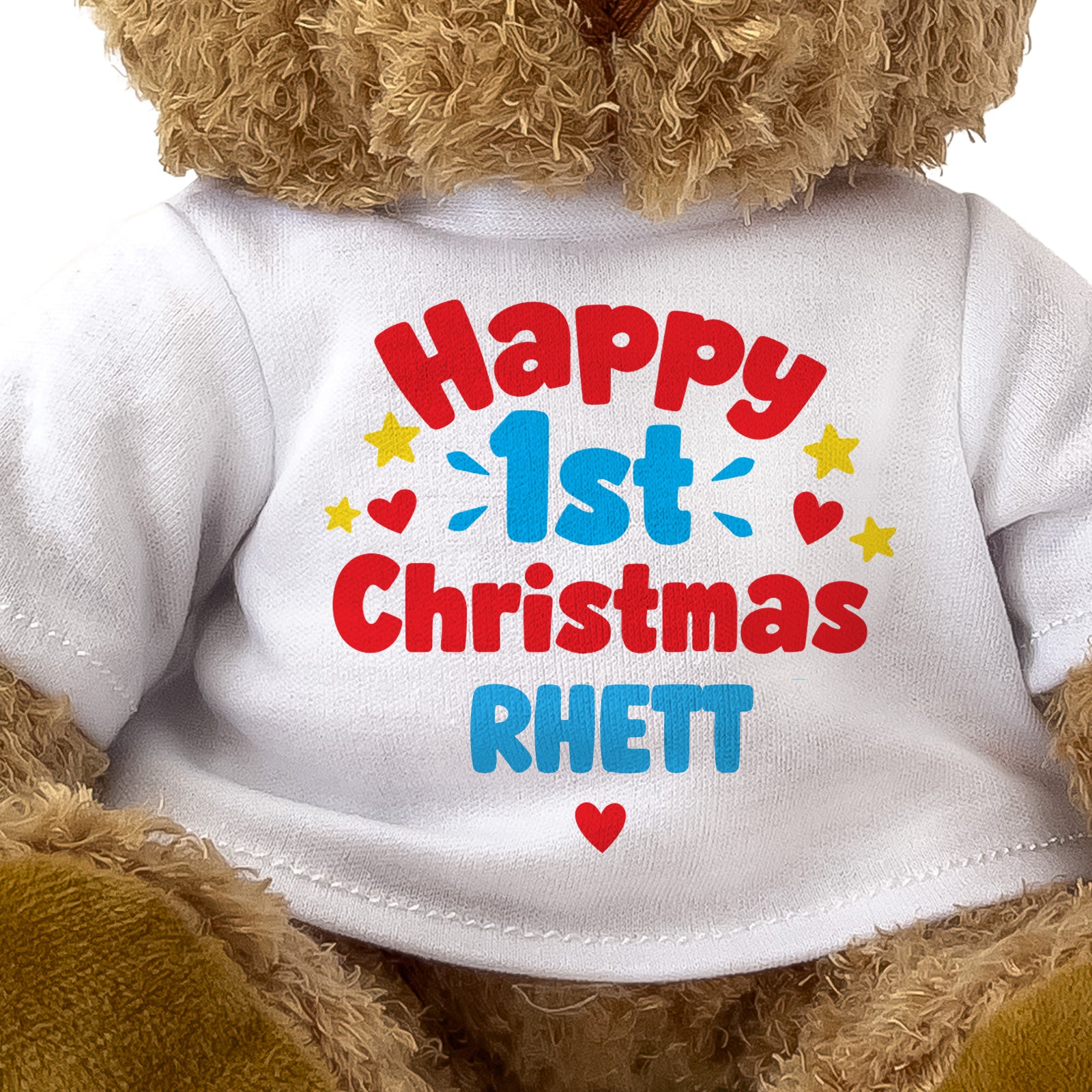 Closeup of the Happy 1st Christmas Rhett T-shirt design