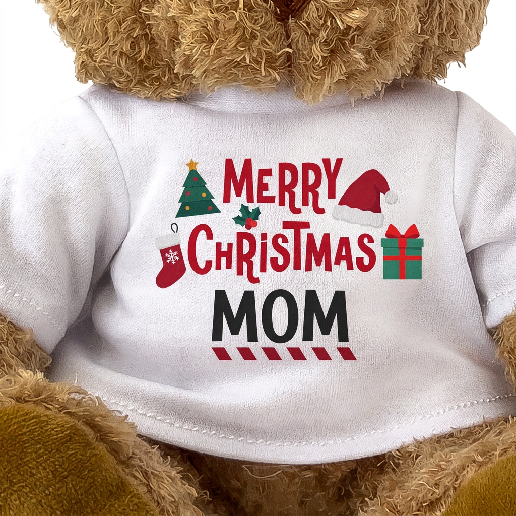 MERRY CHRISTMAS MOM - Teddy Bear - Cute Cuddly Soft - Xmas Gift Present