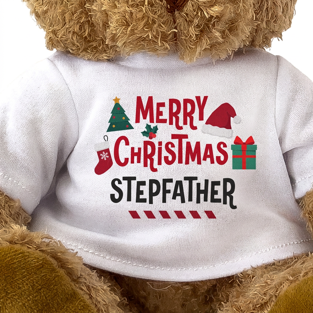 MERRY CHRISTMAS STEPFATHER - Teddy Bear - Cute Cuddly Soft - Xmas Gift Present