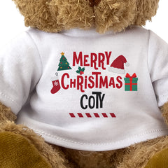 Close-up of the Merry Christmas Coty T-shirt design