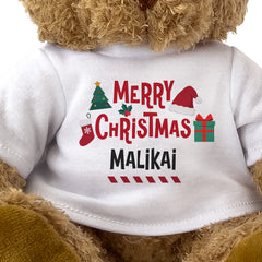 Close-up of the Merry Christmas Malikai T-shirt design