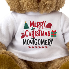 Close-up of the Merry Christmas Montgomery T-shirt design