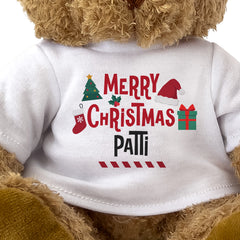 Close-up of the Merry Christmas Patti T-shirt design