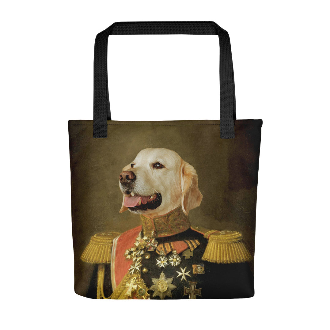 Old Style Portrait Golden Retriever in Military Uniform - Tote Bag