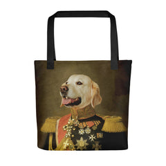 Old Style Portrait Golden Retriever in Military Uniform - Tote Bag