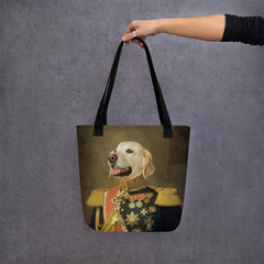 Old Style Portrait Golden Retriever in Military Uniform - Tote Bag