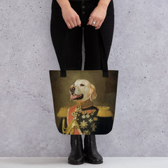 Old Style Portrait Golden Retriever in Military Uniform - Tote Bag